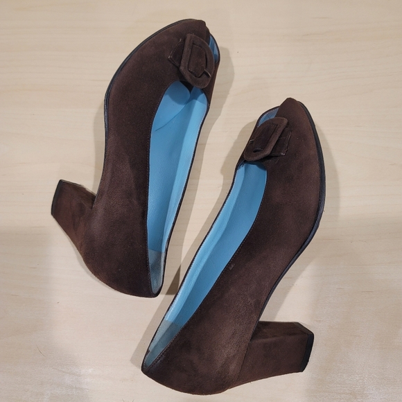 Vintage Suede Thierry Rabotin Peep Toe Block Heels - sz 36.5 EU - Picture 3 of 12